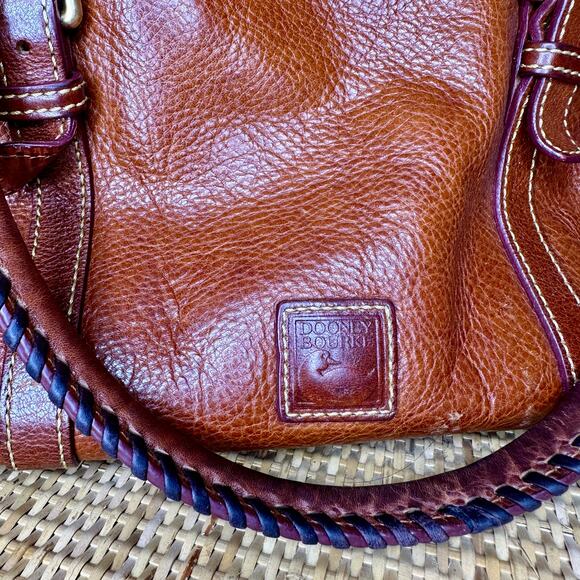 Dooney & Bourke Florentine Buckle Satchel Natural Brown Italian Leather Handbag - Picture 2 of 9